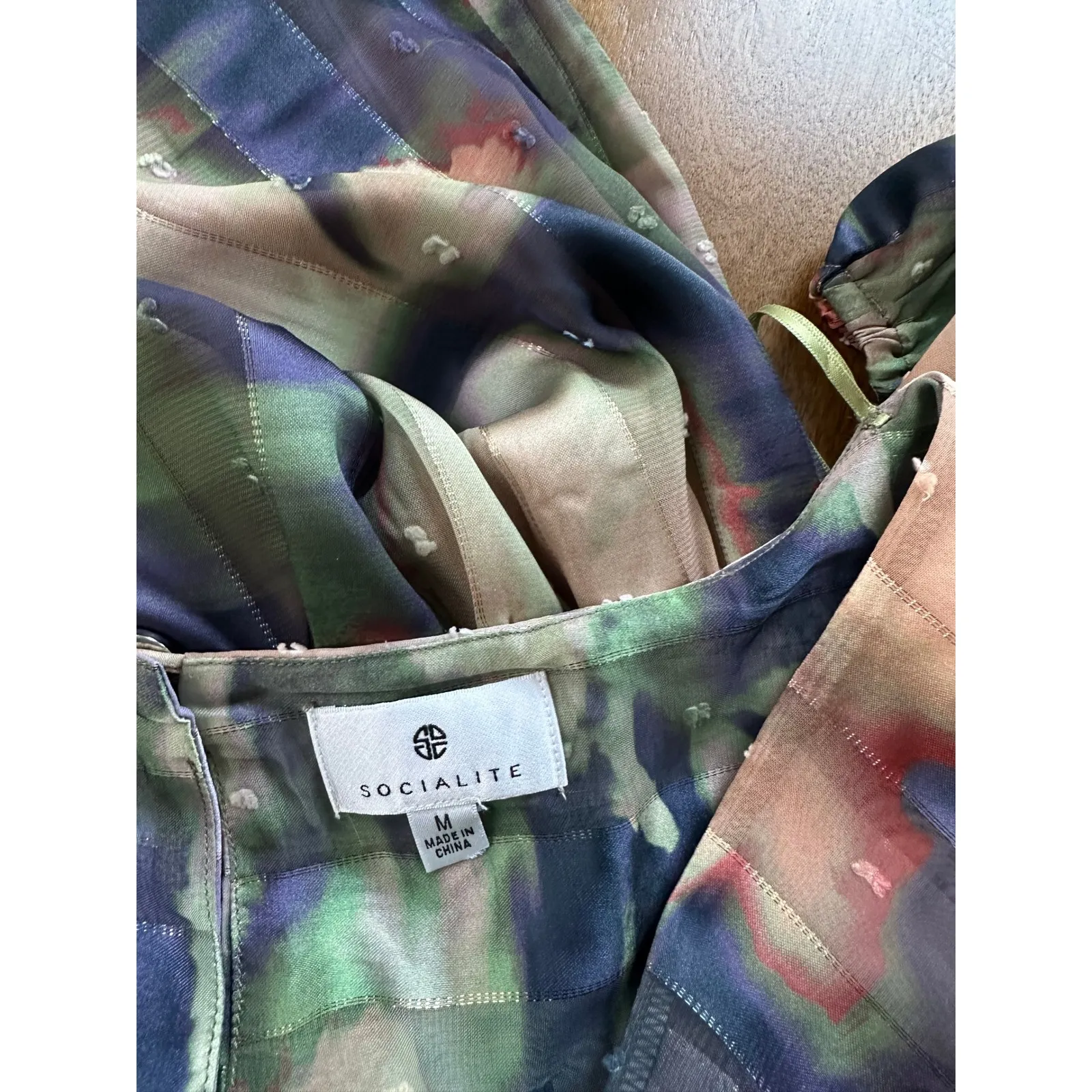 Socialite Mixed Floral Print Midi Dress Medium Dolman Slit Sheer Coktail Guest‎ - Image 8