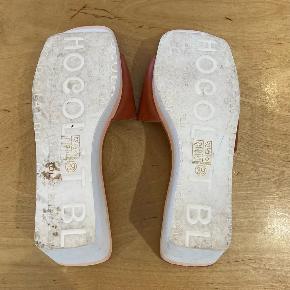 Chocolat Blu Womens Leather Square Toe Jadine Slide Wedge Sandal Camel Tan Sz 39 - Image 7