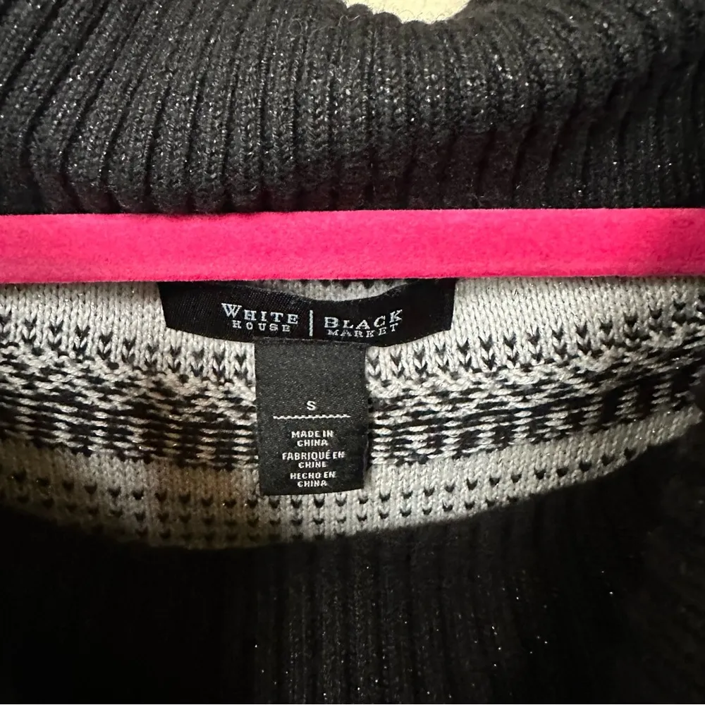 White House Black Market Long Sleeve Black/White/Silver Sweater Holiday Sm - Image 2