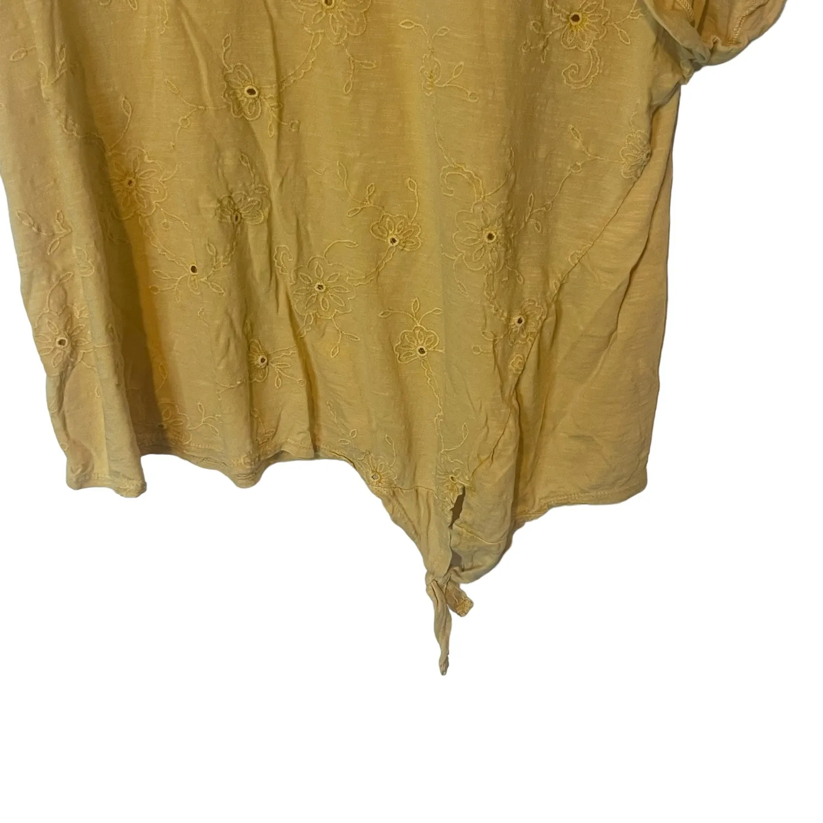 Sonoma Women's Plus Size‎ XXL Yellow Embroidered Floral Short Sleeve Top - Image 3