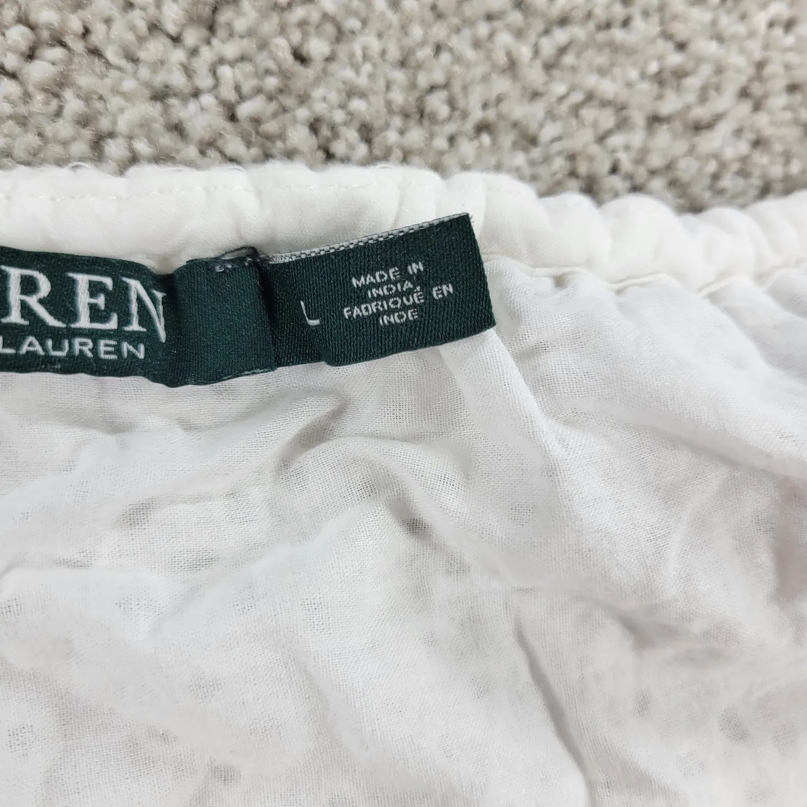 Lauren Ralph Lauren‎ Eyelet Lace Large White Wide Keyhole Neck Bell Sleeve Lined - Image 9