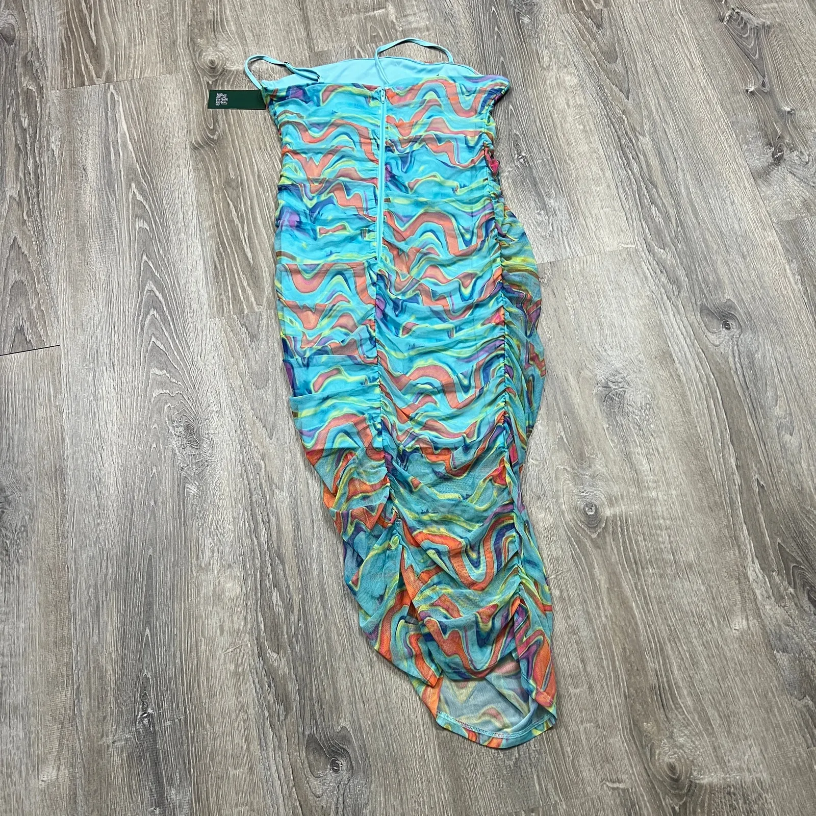 Wild Fable Women's Aqua Blue Wave Ruched Mesh Dress - Size Large - NWT - Image 7