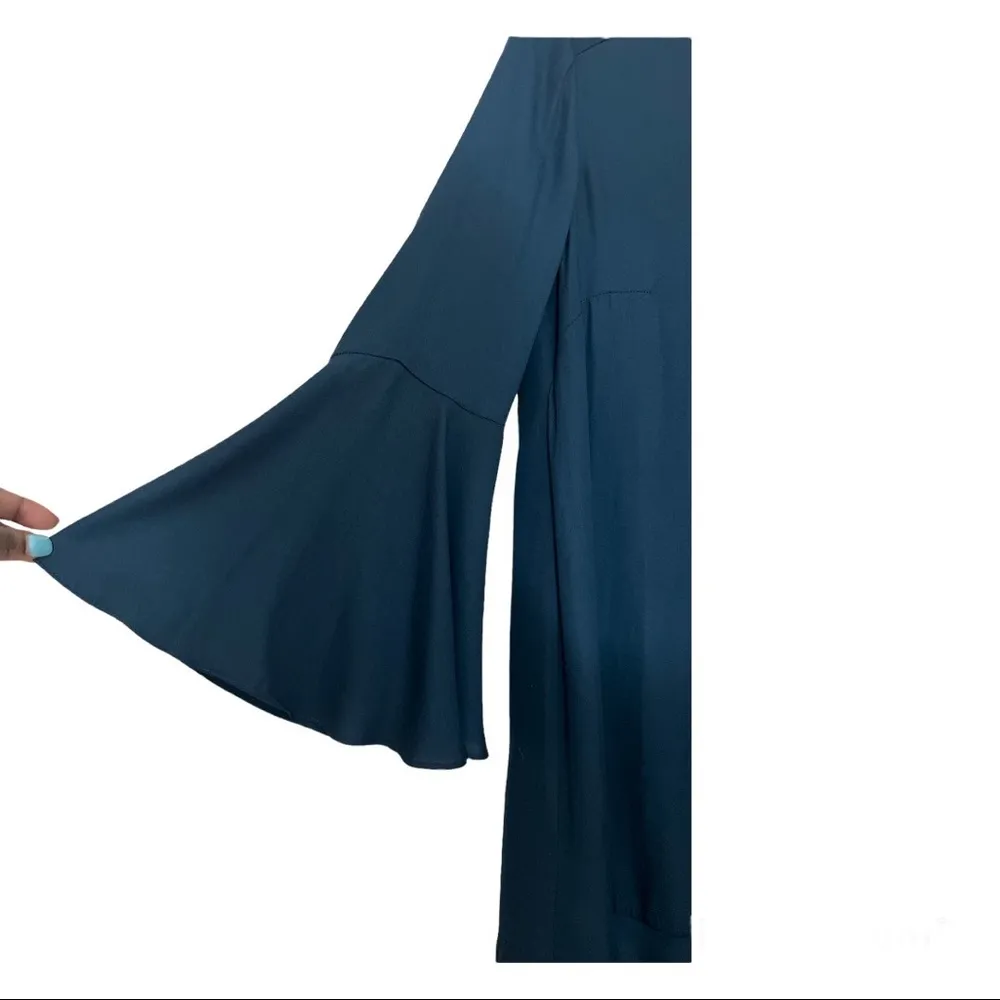 Anthro MAEVE Bell Sleeve Ruffle Hem Shift Dress Emerald Green Small - Image 5