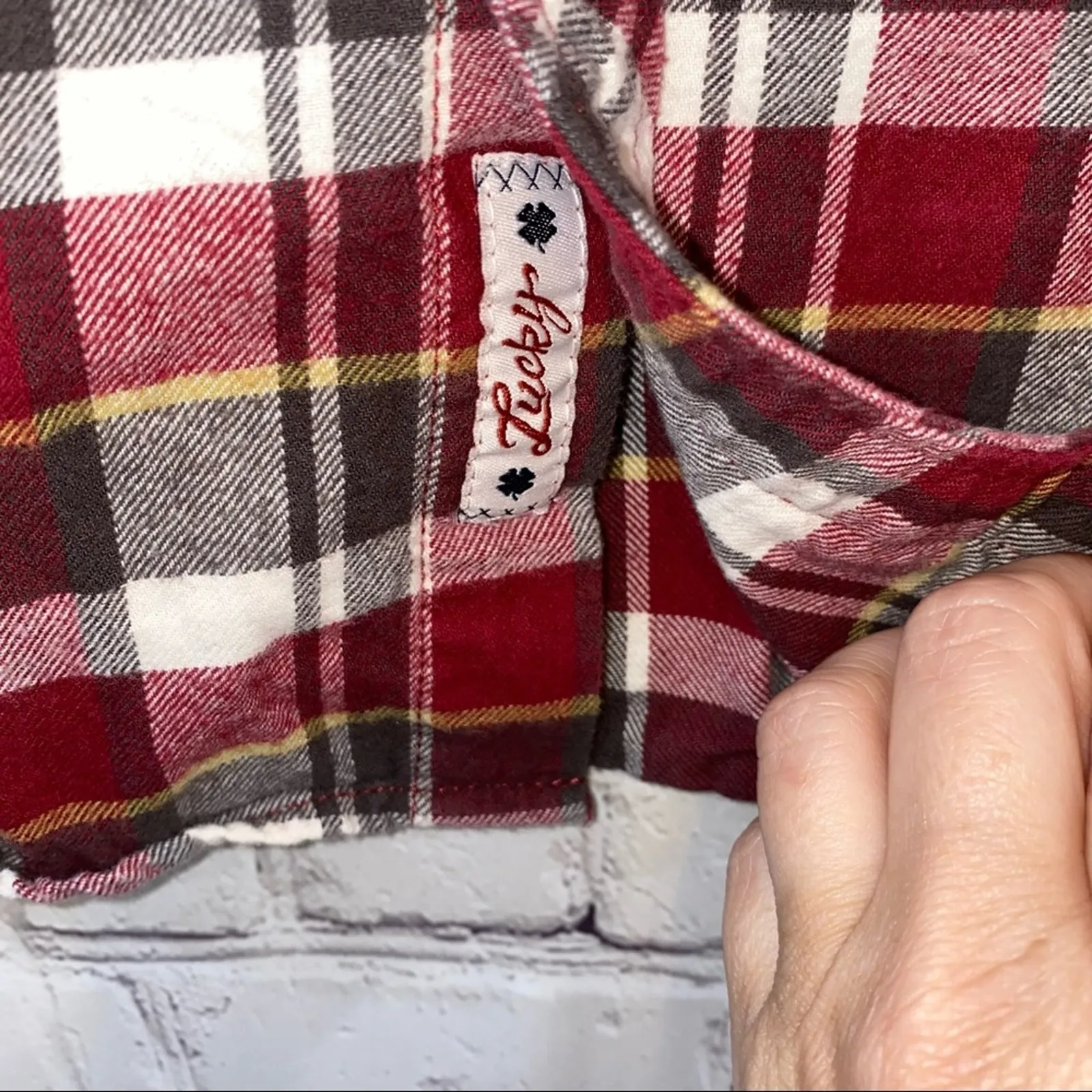 Lucky Brand  Red Snap Button Plaid Western Flannel Shirt - Image 2