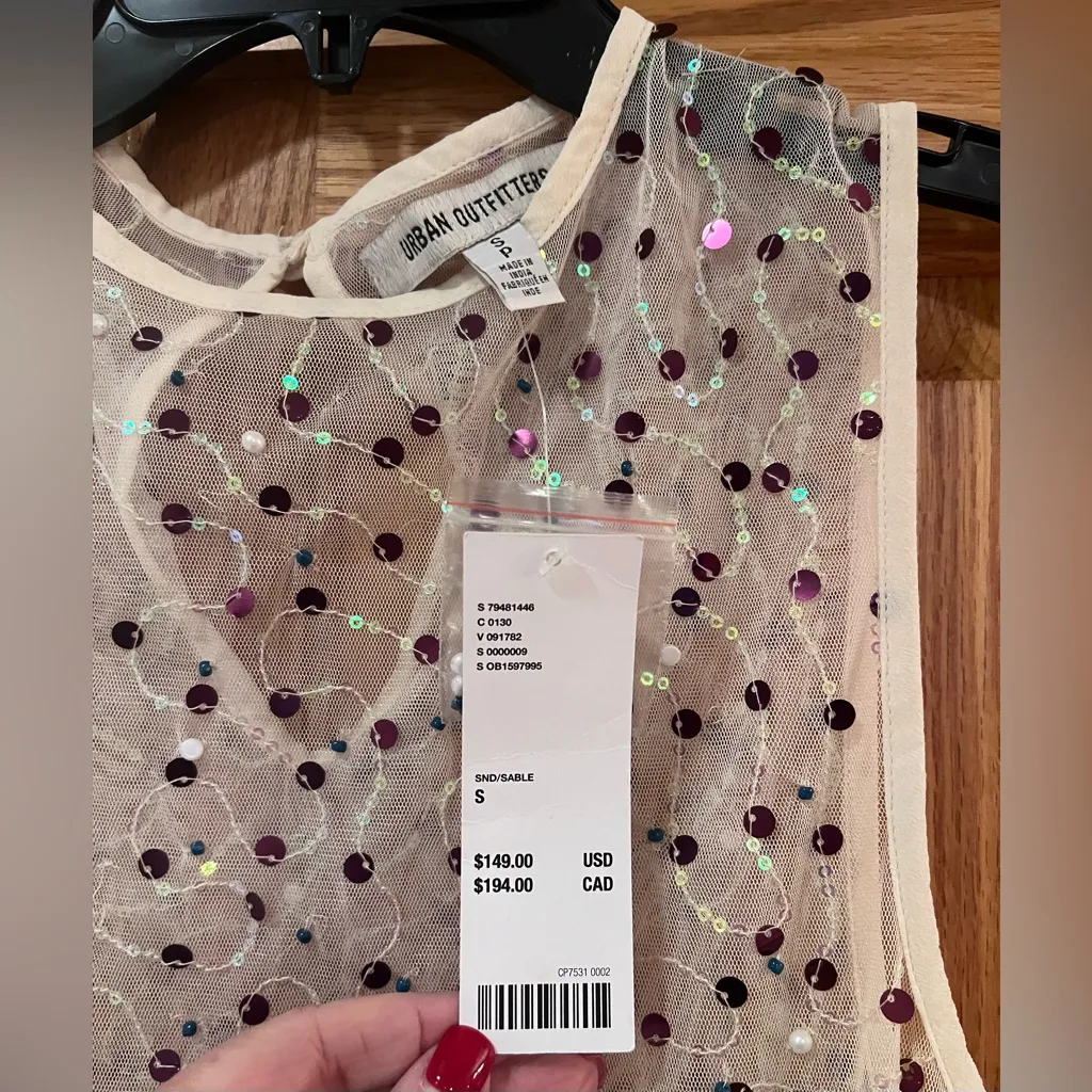 Urban‎ Outfitters Hunter Sheer Sequin Beaded High Leg Slit Midi Dress Size Small - Image 9