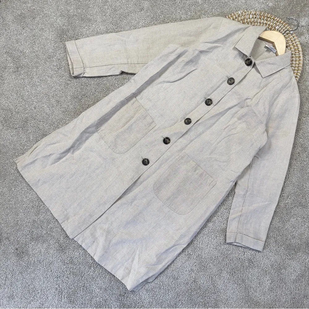 J. Jill Love 100% Linen Women’s Trench Long Coat Button Front in Beige MP Tan Size undefined - Image 4