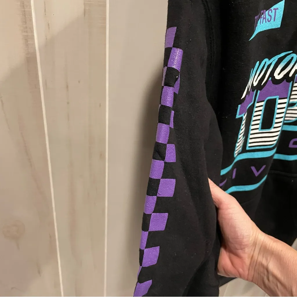 Cool tuned in Tokyo black graphic motorsport hoodie sweatshirt moto too fast Purple Size M - Image 5