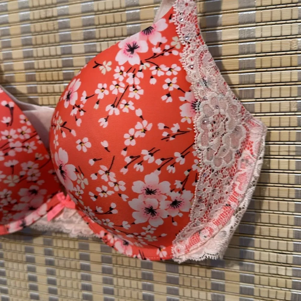 Victoria's Secret Dream Angels Push Up Bra Orange Cherry Blossoms Lace 36D - Image 7