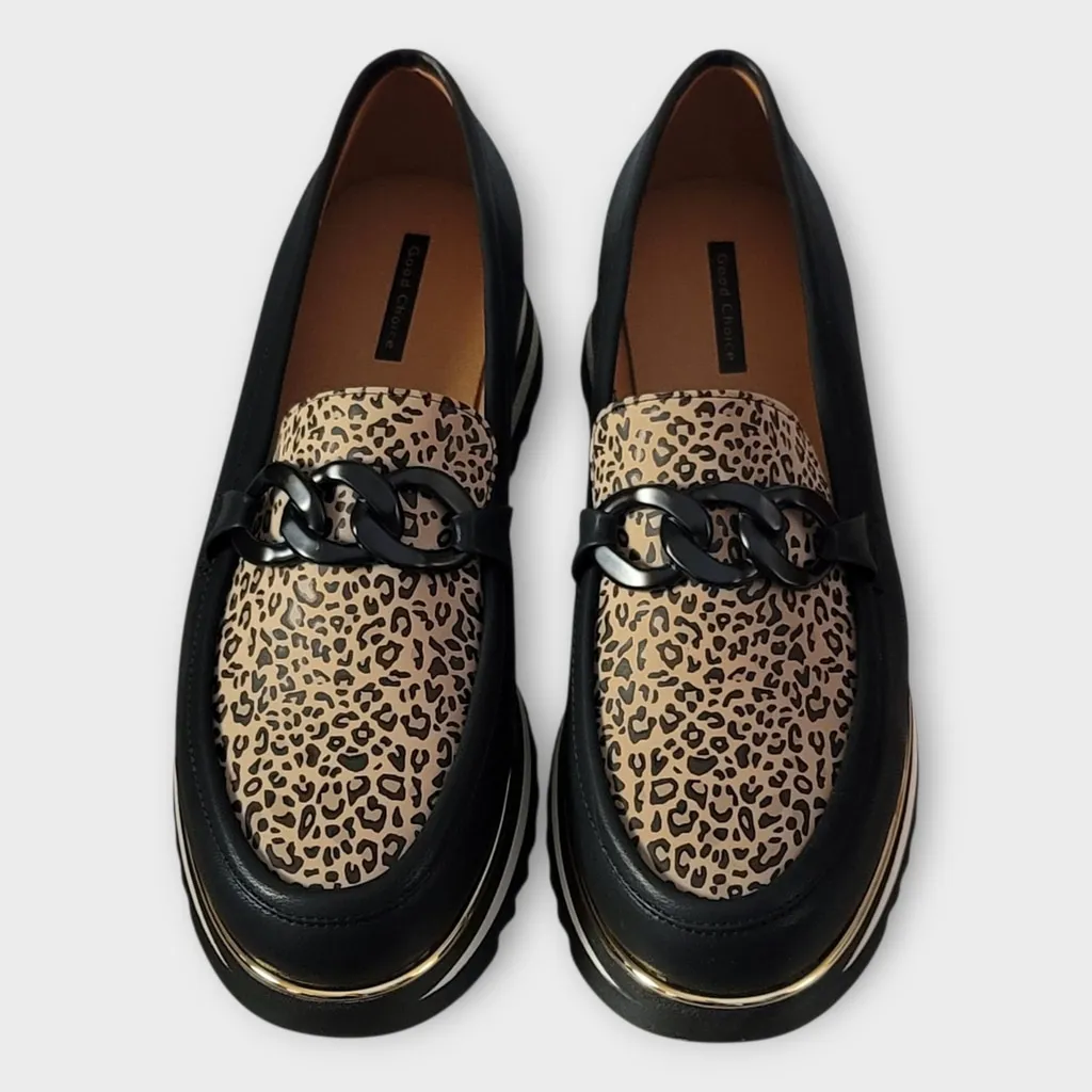 Good Choice Women's Geneva Animal Print Chain Slip On Platform Loafers Size 9 Black - Image 3
