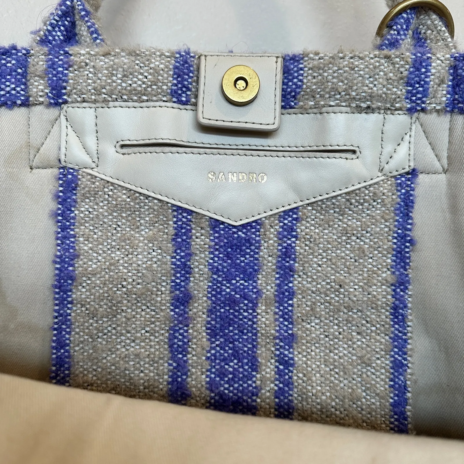 Sandro Purple Stripped Blanket Big Tote Bag Western Vacation Beach 16x13x7 $475 - Image 6