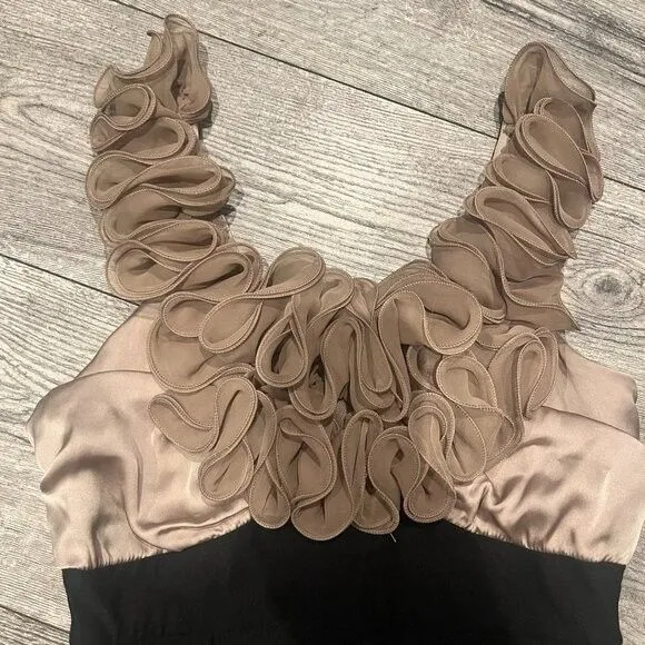 Cream and Black Womens Medium Cocktail Party Wedding Guest Dress Sleeveless - Image 3