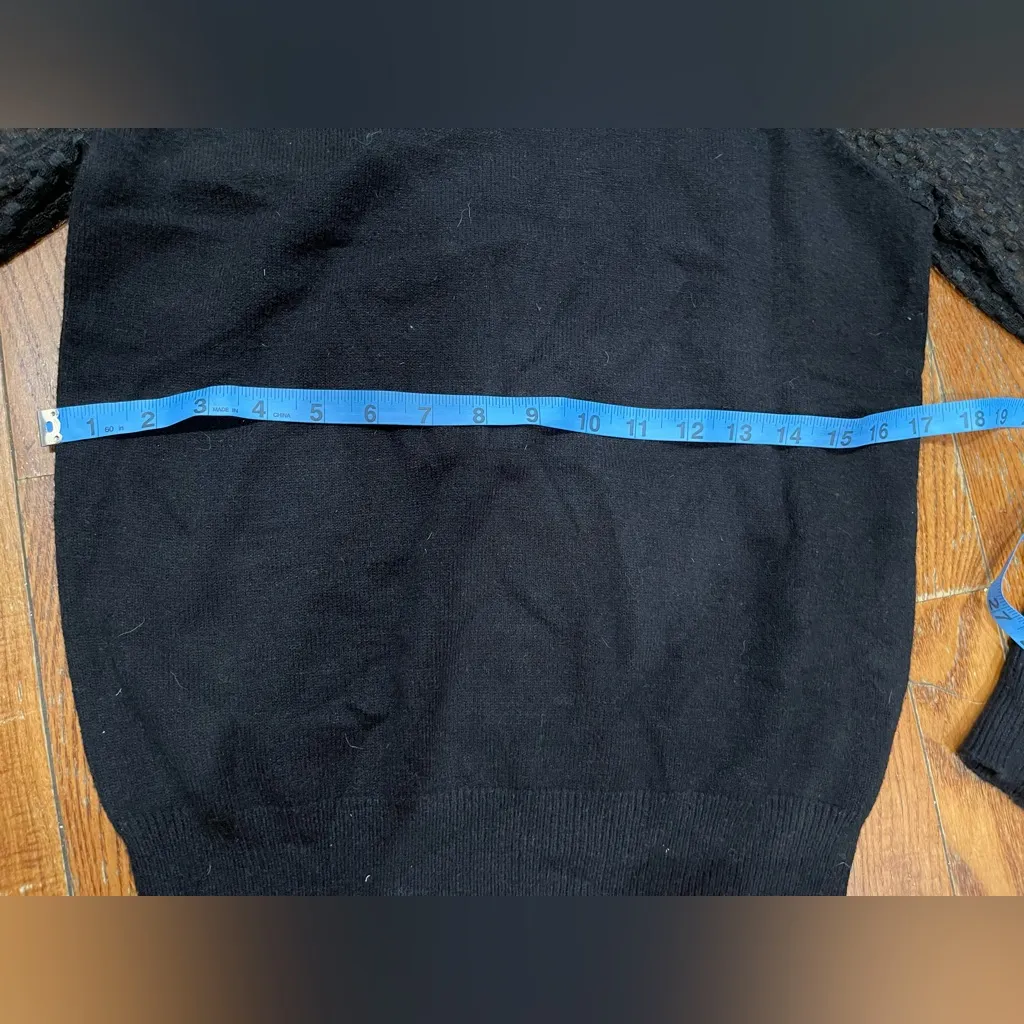 Marled Black Turtleneck Sweater with Sheer Sleeves - Image 5