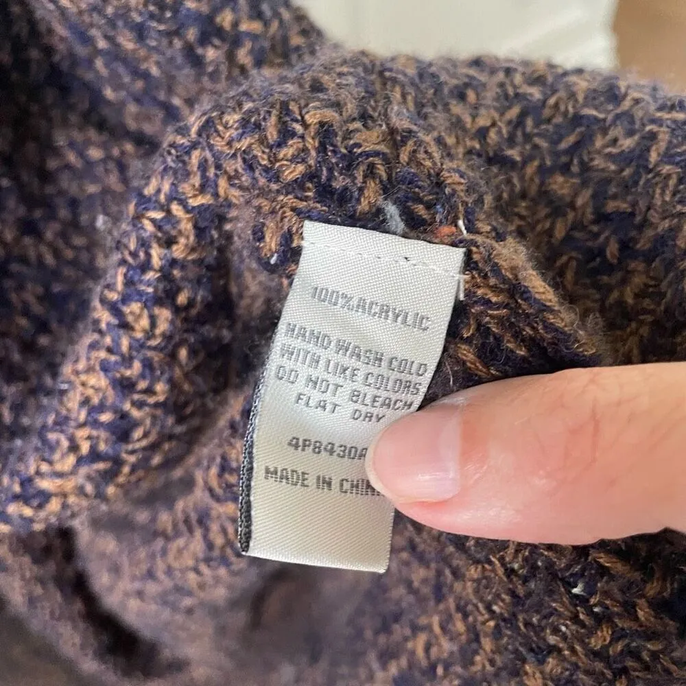 Cecico Womens Brown Navy Blue Drape Open Front Cardigan Sweater Pockets L - Image 9