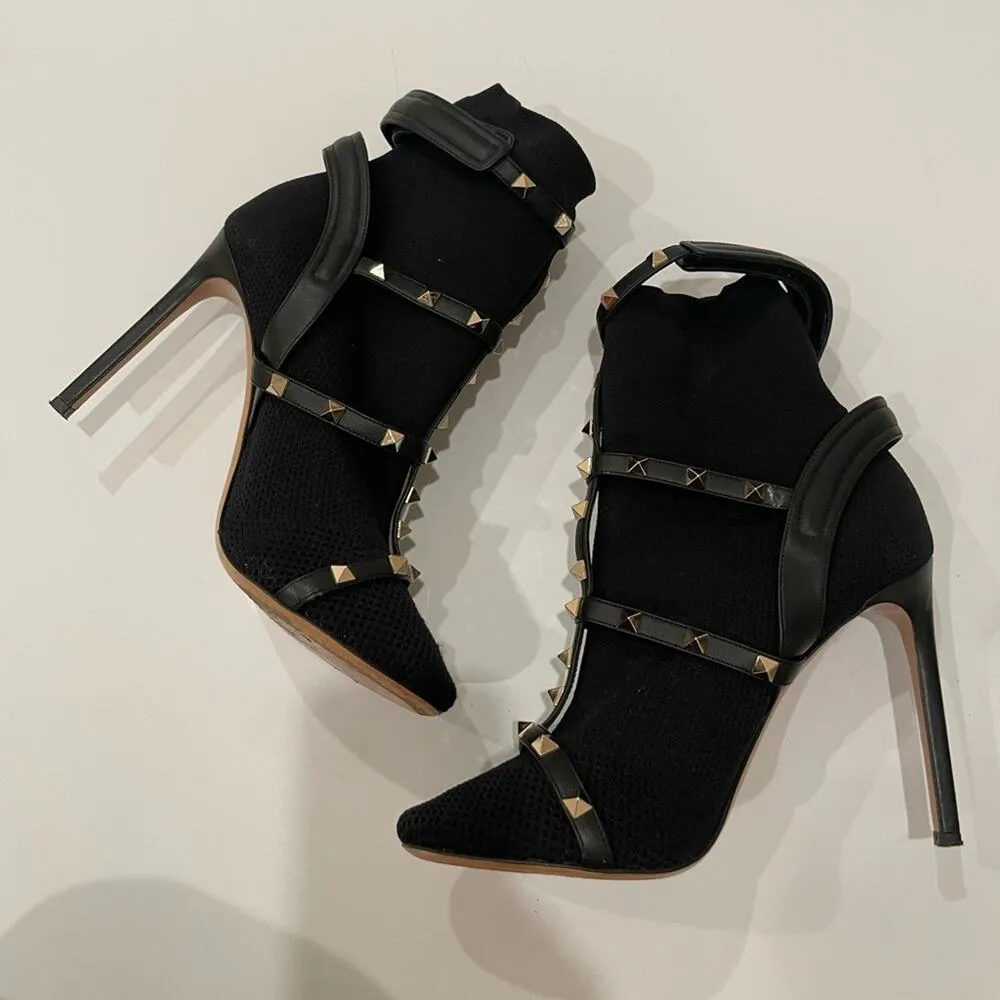 Valentino Garavani Black leather Rockstud Sock Ankle booties EU 39.5 - Image 3