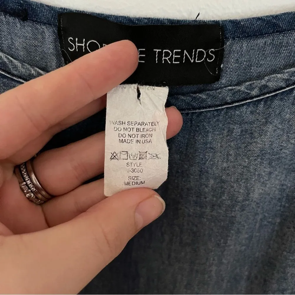 Shop the Trends Spaghetti Strap Denim Chambray Jumpsuit With Ribbed Waistband Blue Size M - Image 10