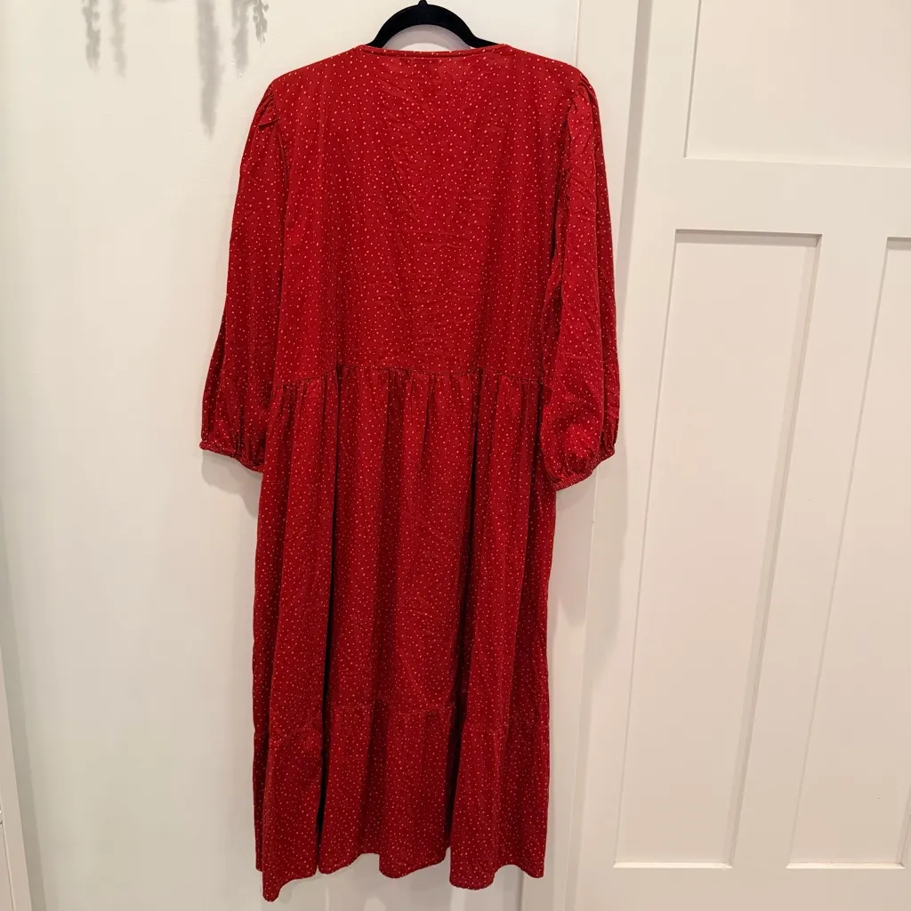 GAP Women's XL Peasant Style Rust Red Polka Dot Printed Midi Dress Size XL - Image 6