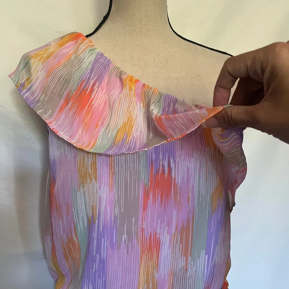 AQUA Smock Waist Peasant Womens Top Sz Small Ruffle One Shoulder Fairy Ethereal - Image 2