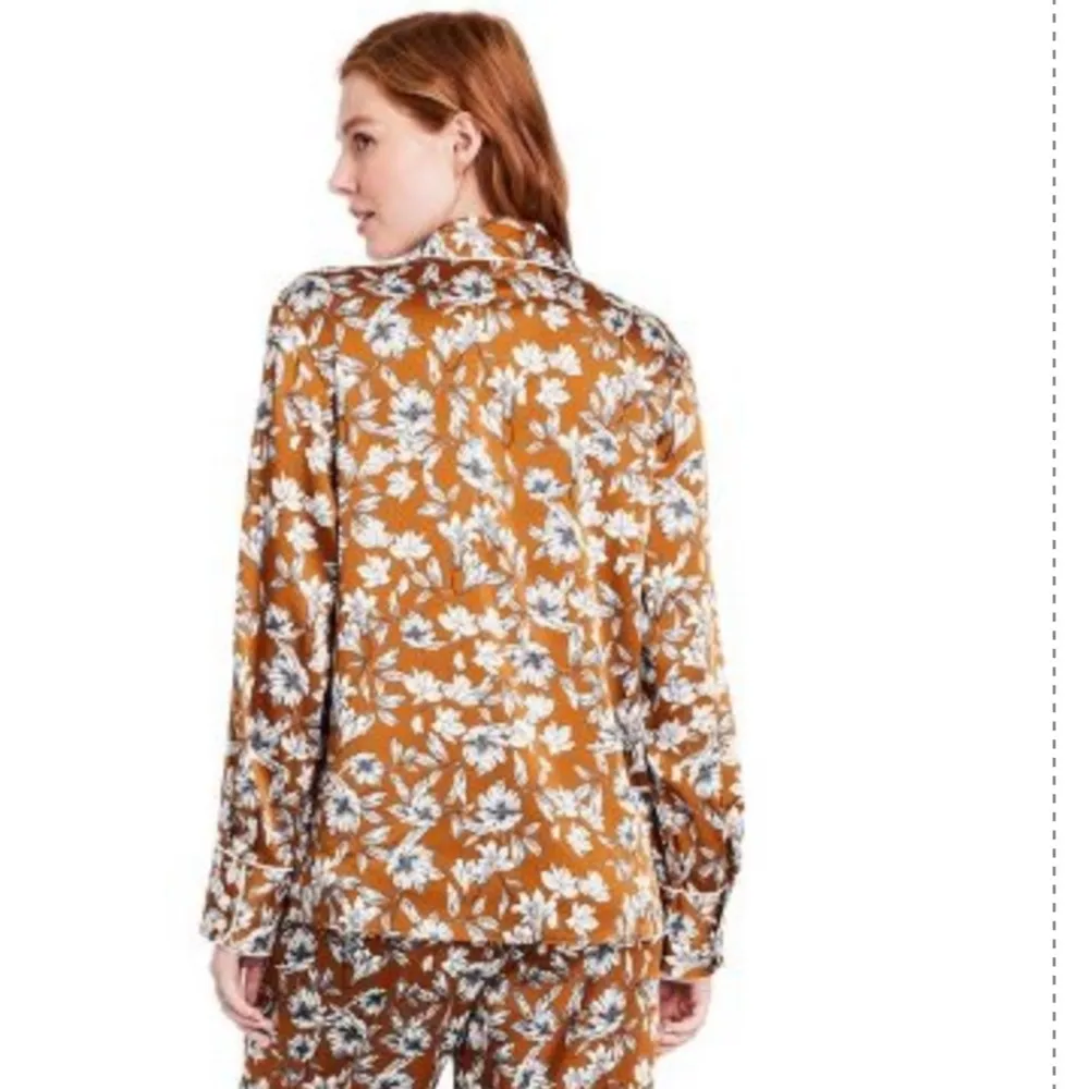 La Ligne x Target Blouse Medium Floral Button Front Long Sleeves Brown Print NWT - Image 2