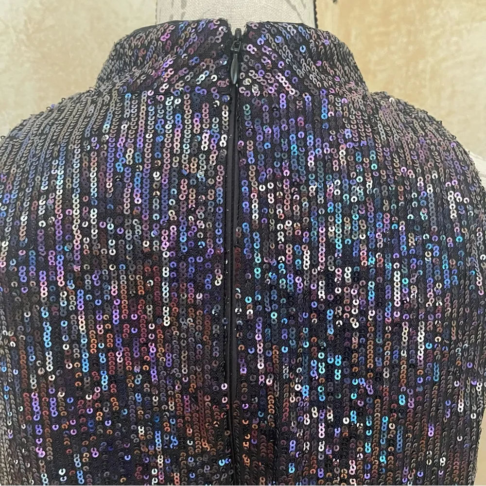 Eliza J Mock Neck Feather Hem Blouson Waist Sequins Sleeveless dress black 10 - Image 6