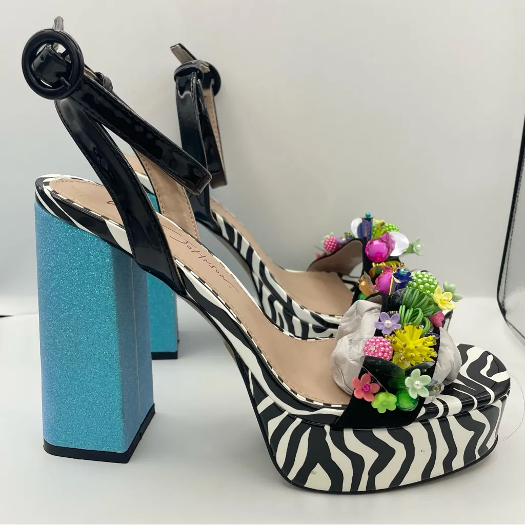 Betsey Johnson Jorden zebra glitter embellish detail platform heels Size 7.5 - Image 2