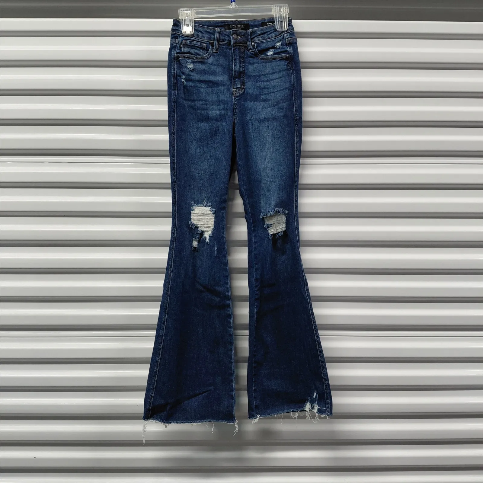 Judy Blue Womens Jeans Size 3/26 Blue High Rise Flare Distressed Boho Festival - Image 2
