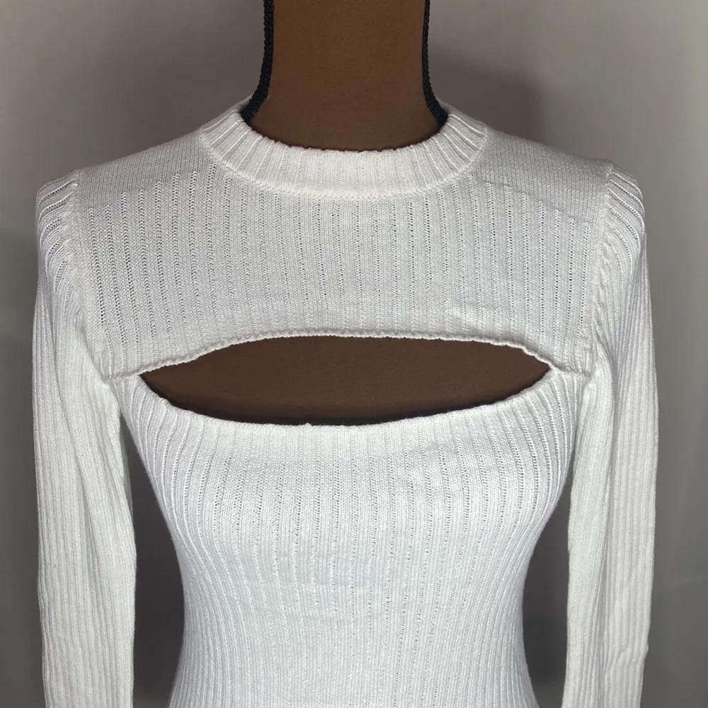 L’Agence Pasha Cut Out Ribbed Sweater in white size XS - Image 5