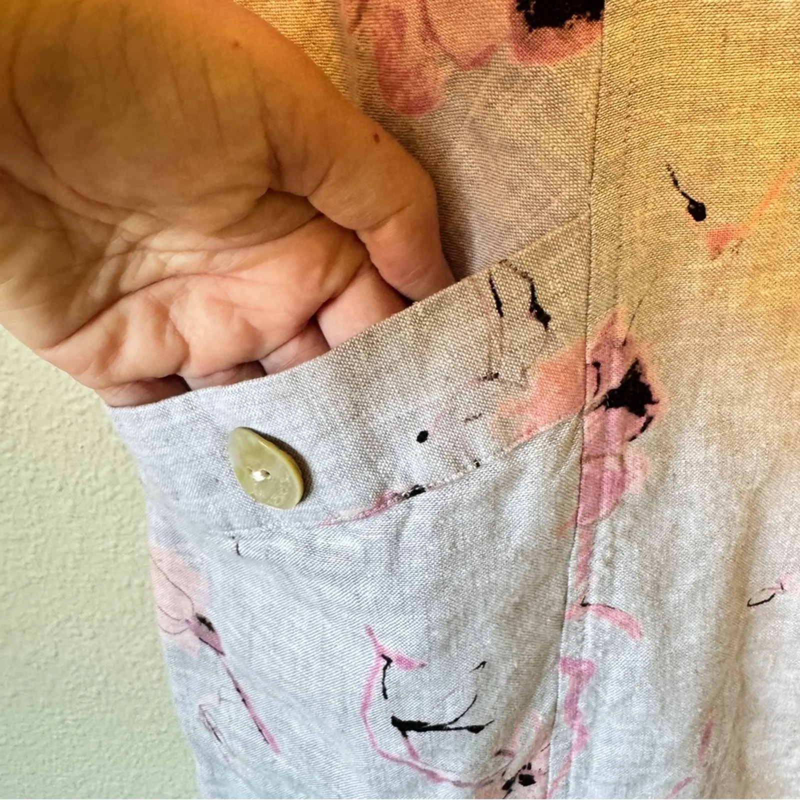 Habitat Grey Pink Floral Linen Mini Dress Womens S Beachy Summer Casual Natural - Image 3