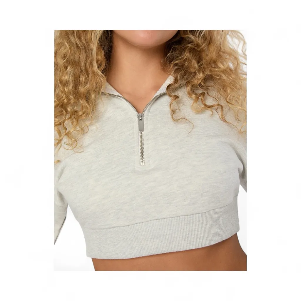 WeWoreWhat Heather Gray Fleece Half Zip Cropped Hoodie Size Small EUC - Image 3