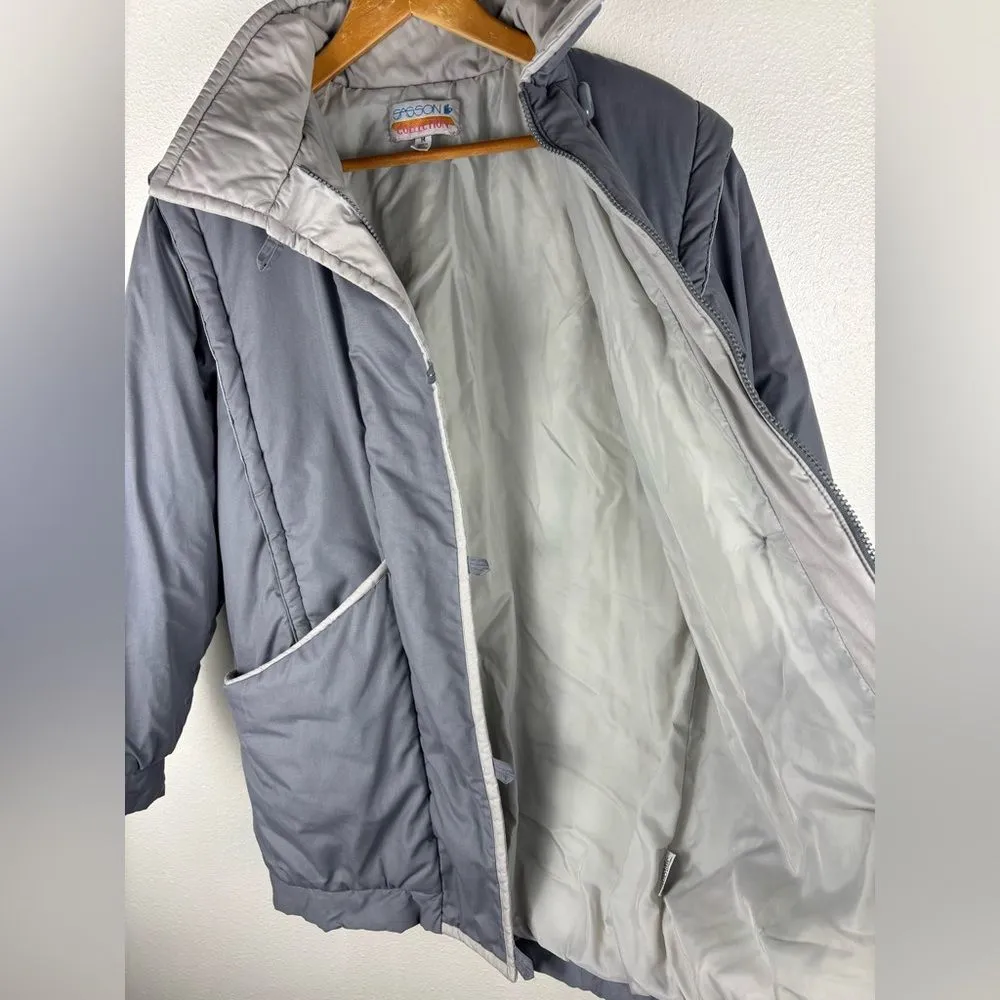 Sasson Collection Vintage Women's M Light Blue Gray Puffer Coat Toggle Buttons Size M - Image 7