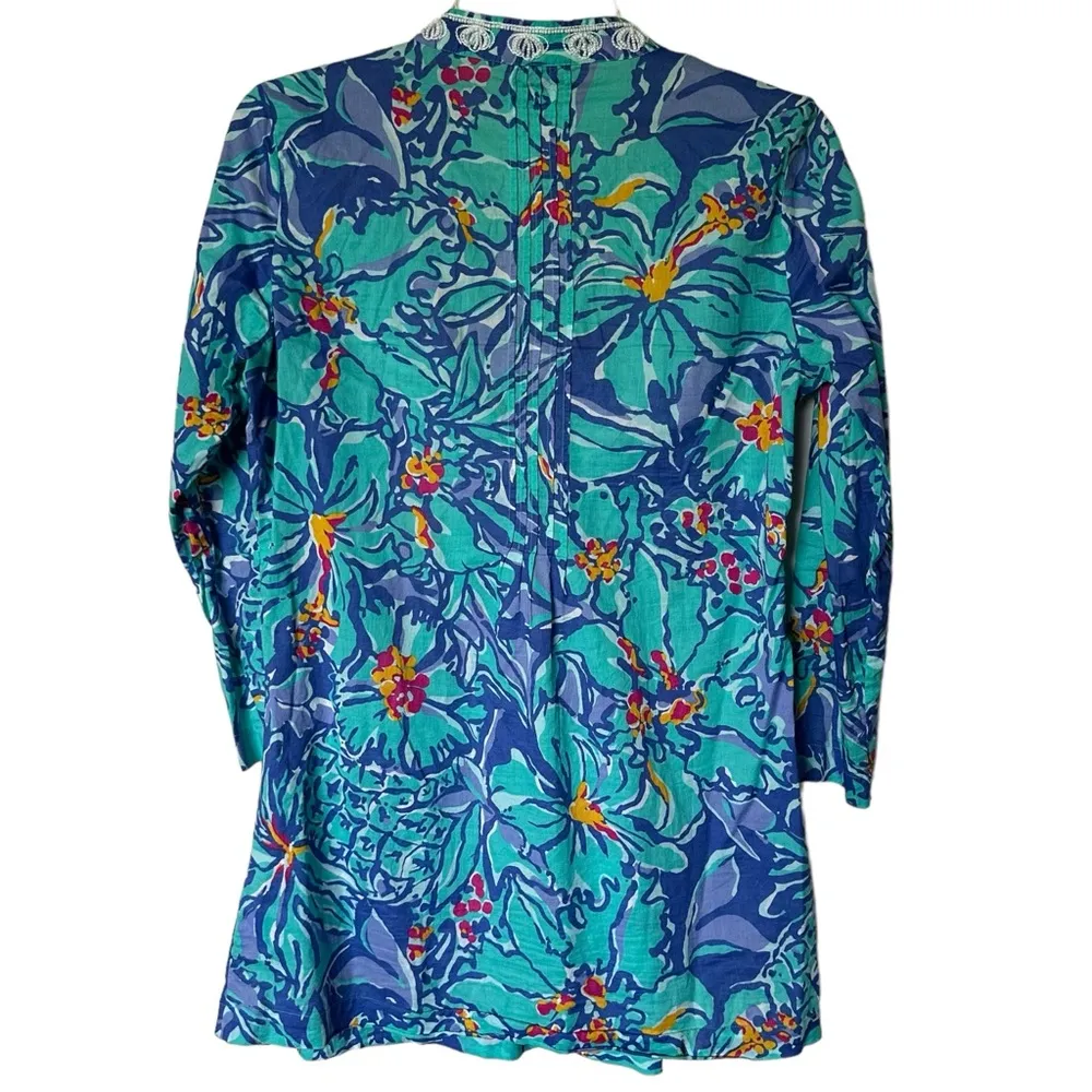 Lilly Pulitzer Beaded Blue Iris Mai Tai Kaftan Style Top Blouse Shirt size Small - Image 2