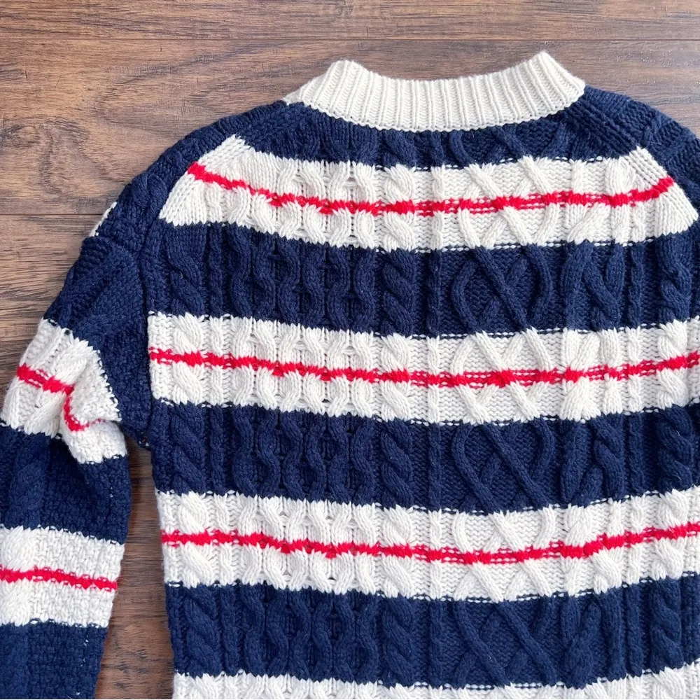 J Crew • Gabby Striped Cable-knit Sweater tunic merino wool navy cream red - Image 14