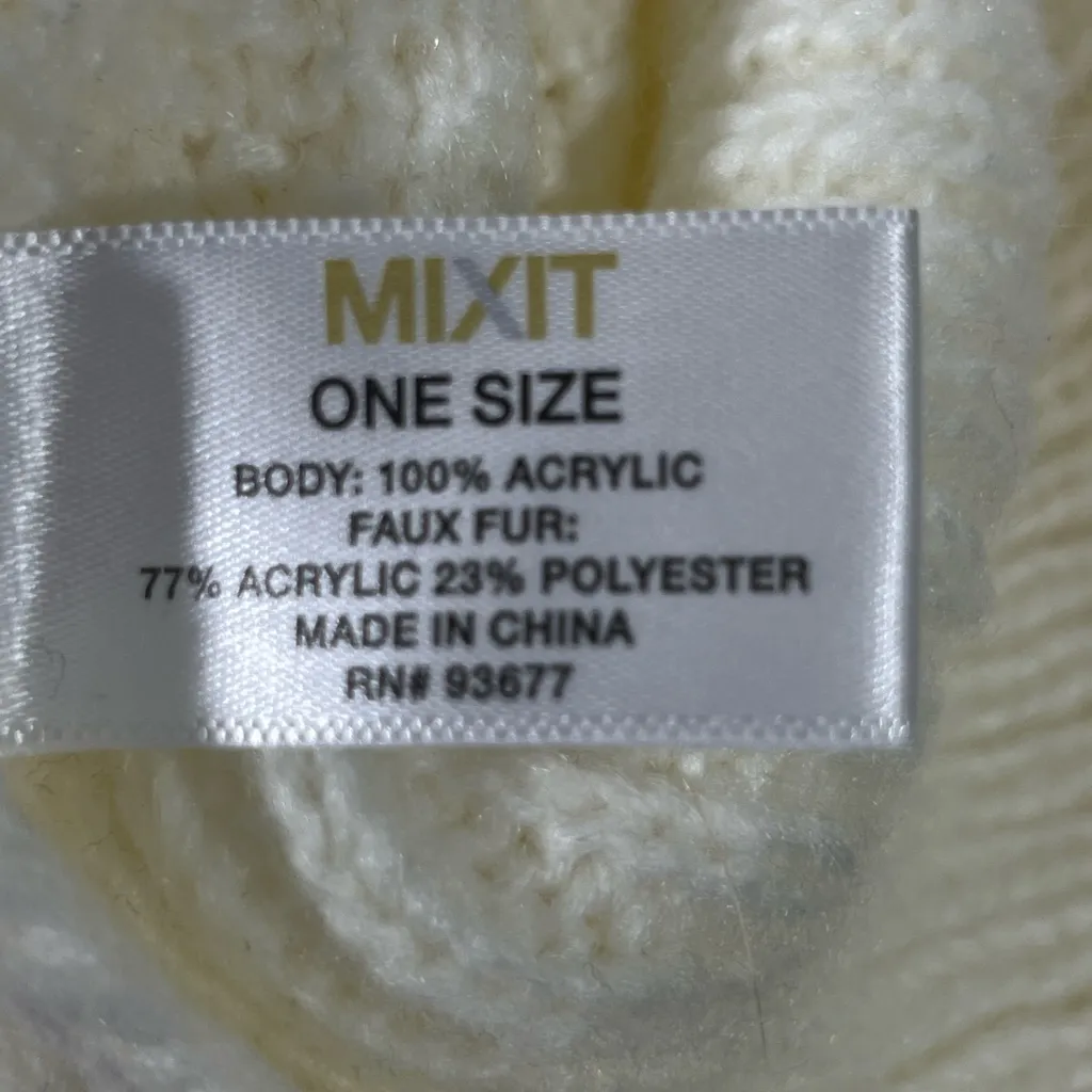 MIXIT FAUX FUR COLLAR KNIT SWEATER PONCHO ONE SIZE IVORY NWT - Image 5