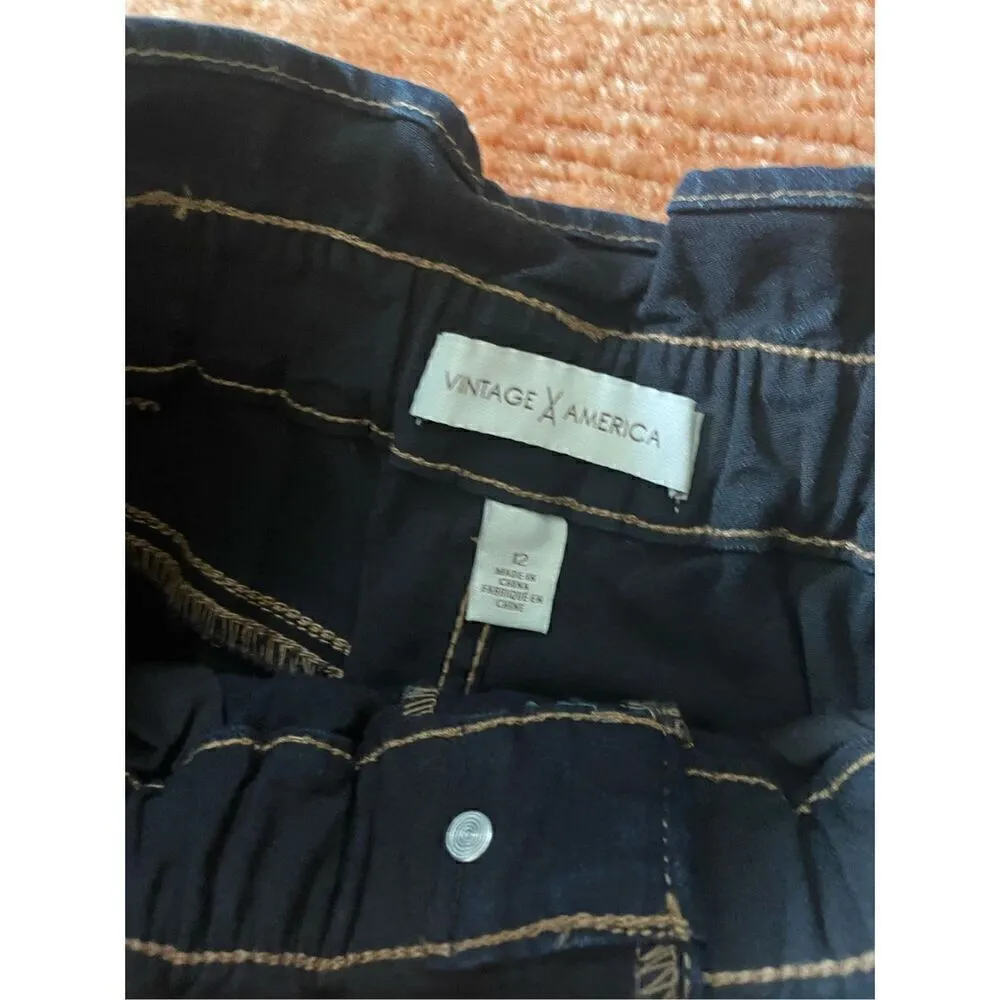 NWT VINTAGE AMERICA Jeans Pants Denim Paperbag Waist 80s Retro Size 12 Blue - Image 2