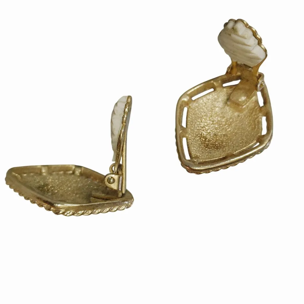 Sarah Coventry Teahouse Clip On Earrings Vintage Asian Abstract Gold Tone Design - Image 12