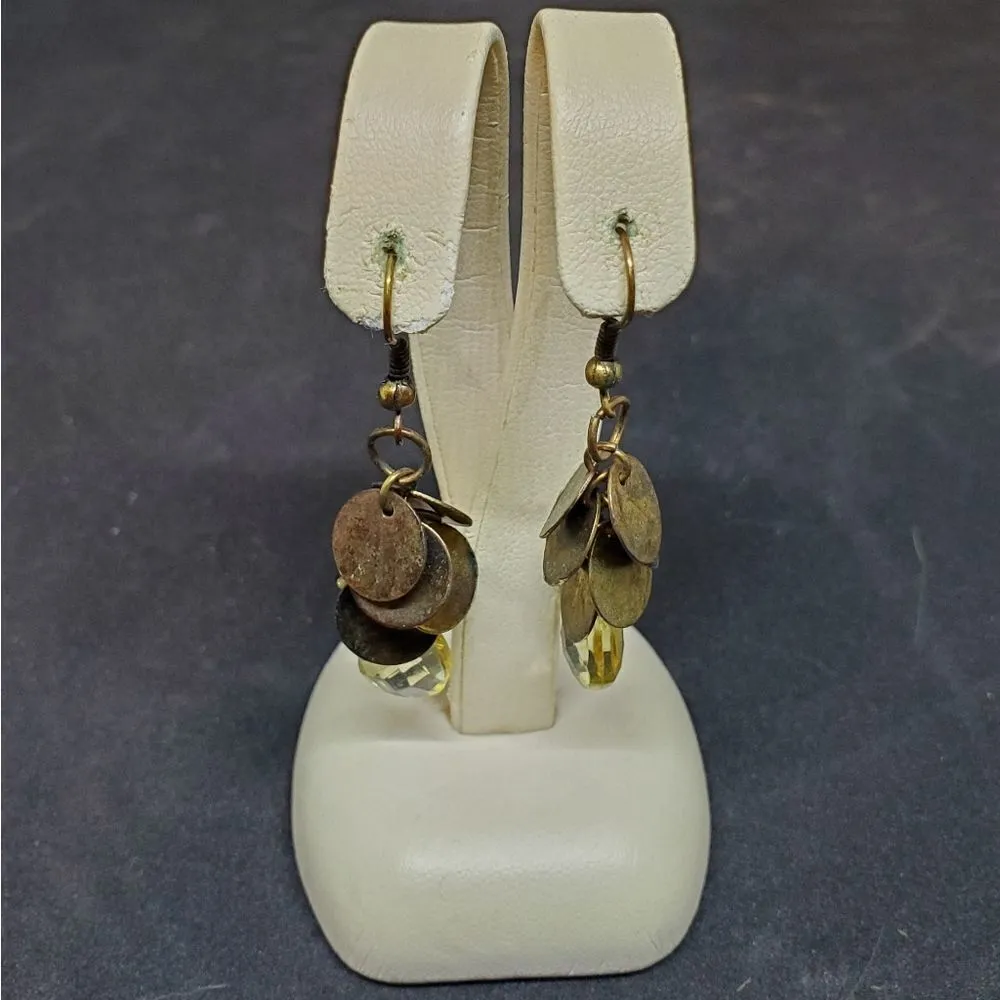 Yellow & Gold Tone Dangling Hook Earrings Yellow - Image 2