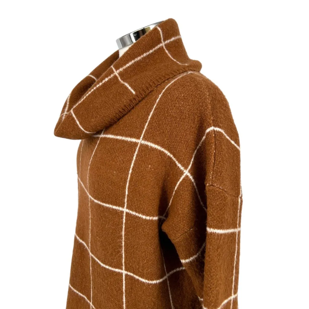 Lumière Windowpane Cowl Neck Sweater Brown Size Medium - Image 5