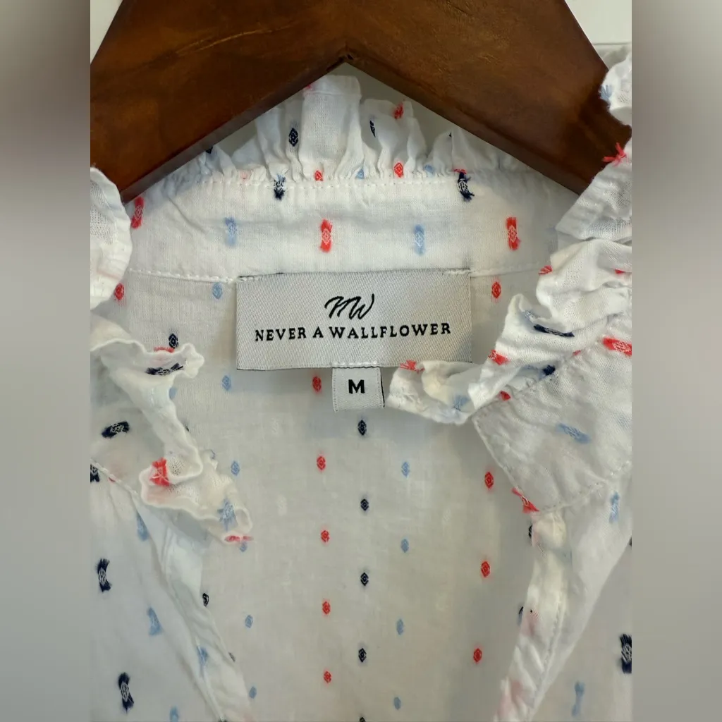 Never A Wallflower High Neck Confetti Swiss Dot Top Size Medium White - Image 2