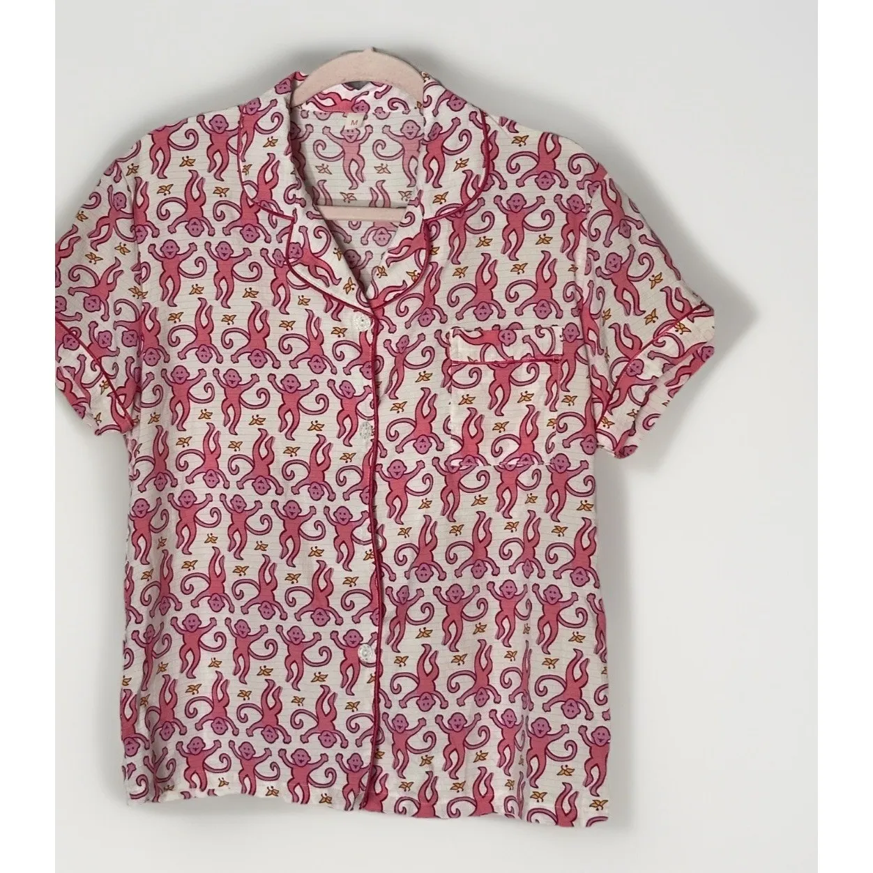 Monkey Print Pajama Shorts Set Womens Medium Cute Cozy Soft Girl Lounge PJ - Image 2