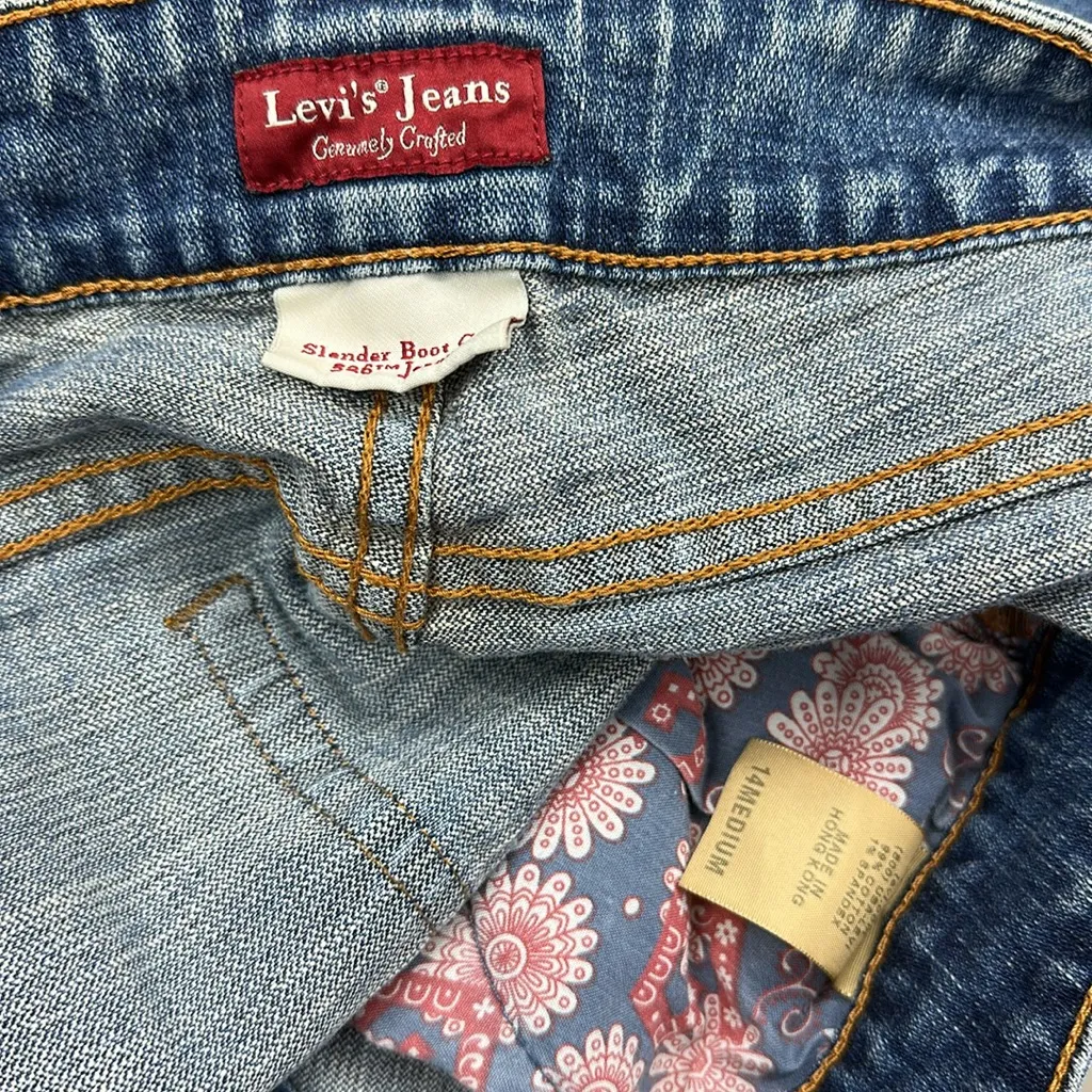 Levis 526 Raw Hem High Rise Slender Bootcut Stretch Denim Blue Jeans Womens 14 M - Image 9
