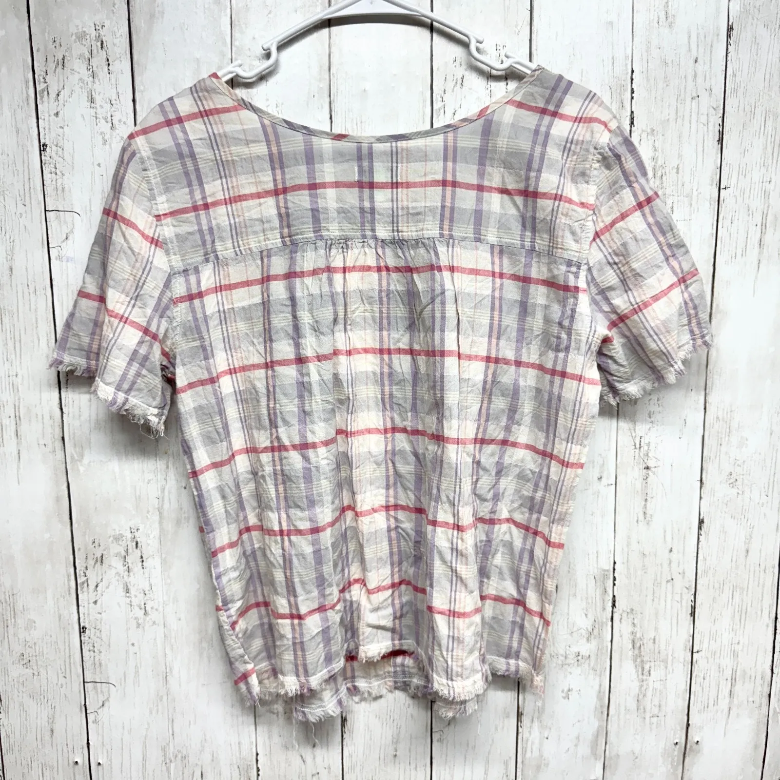 Susina Top Women Size Small Multicolor Plaid Short Sleeve Blouse Raw Hem Casual - Image 8