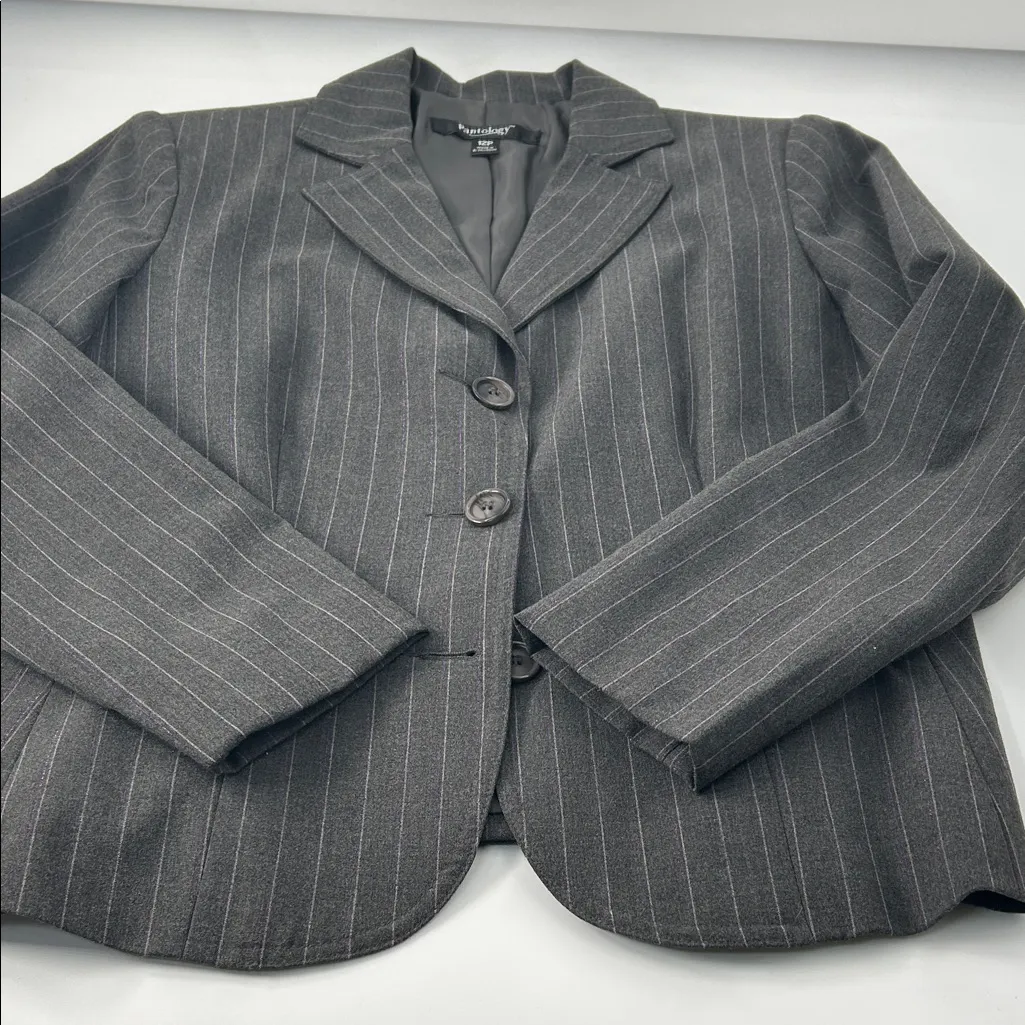 Gray Pinstripe Blazer Size 12P - Image 16