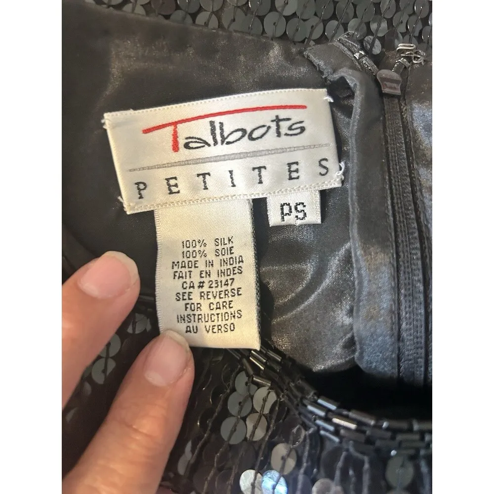 Talbots Petite Vintage 90’s Women's Size Small Black Silk Sequined Top SS - Image 2