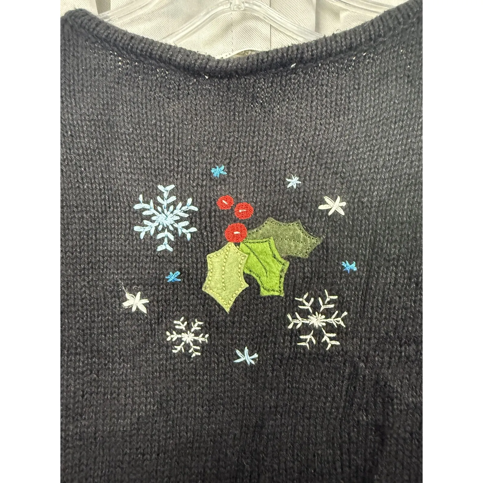 Christopher & Banks Sweater Vest Womens XL Black Green Zip Christmas Applique - Image 6