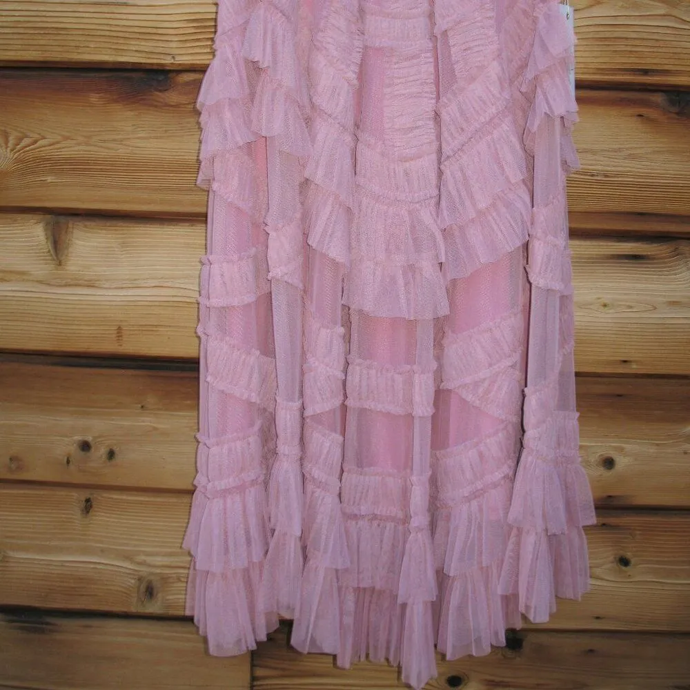 MAC DUGGAL 8058 Pink High Neck Micro Ruffle Tiered Midi Dress - Image 13