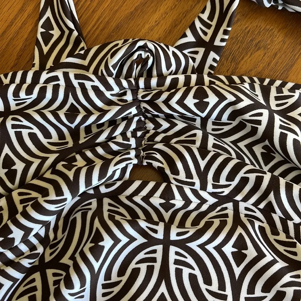 Geometric patterned one piece swim suit Brown Size XL - Image 2
