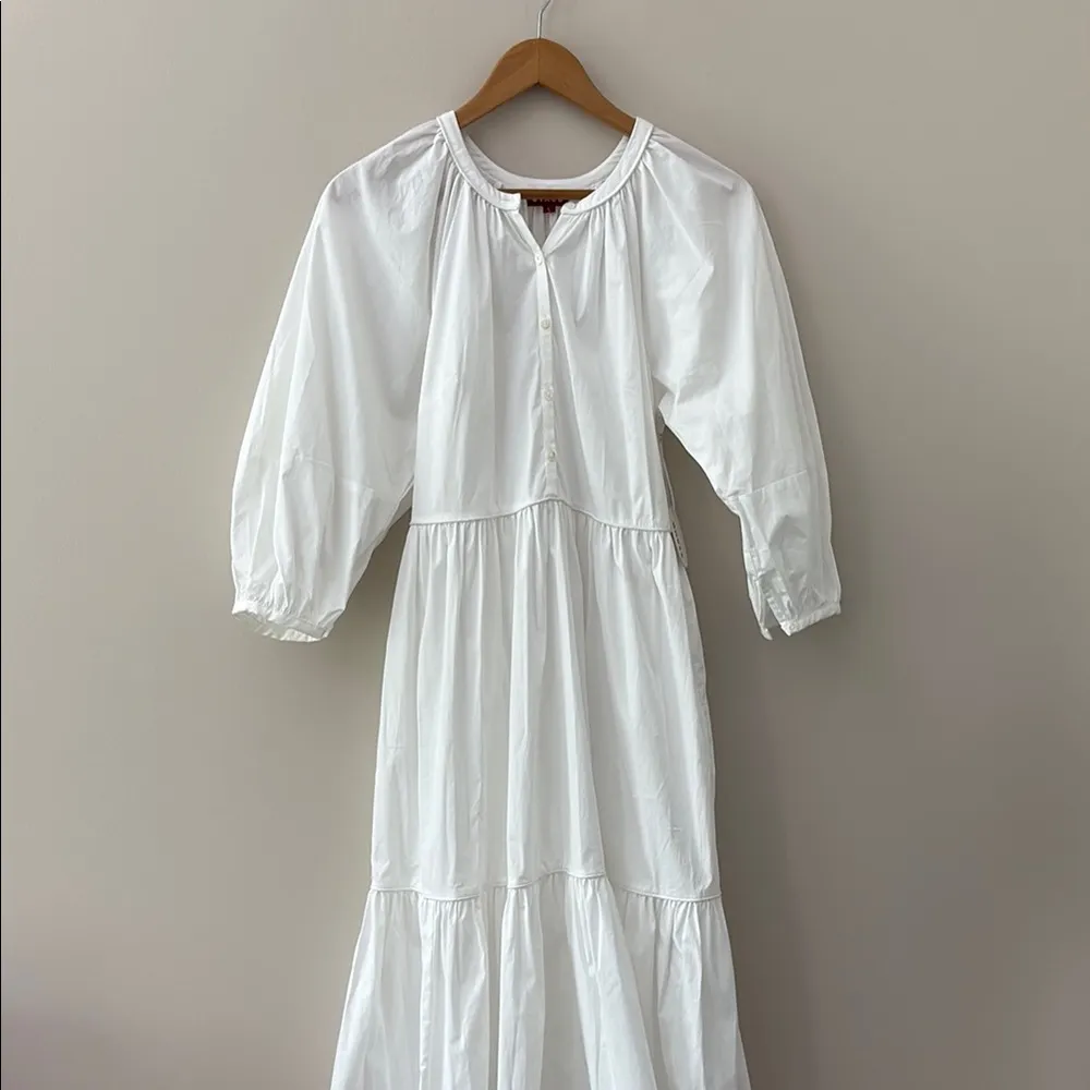 New STAUD Demi Dress White Tiered Maxi Cotton 3/4 Sleeves Size S - Image 2