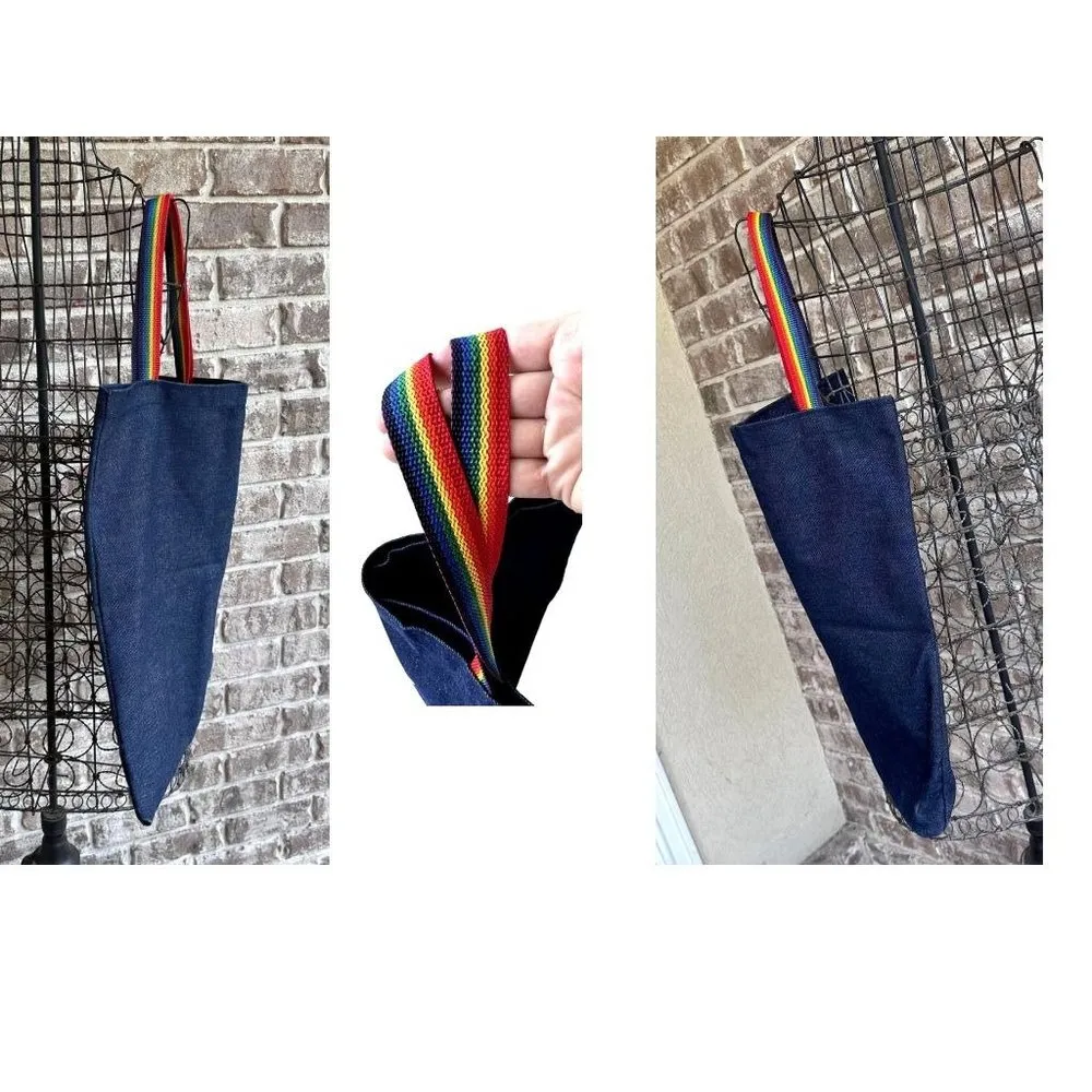Vintage 90's Cheap Joe's Art Stuff Denim Tote Bag Rainbow Straps Large … - Image 5
