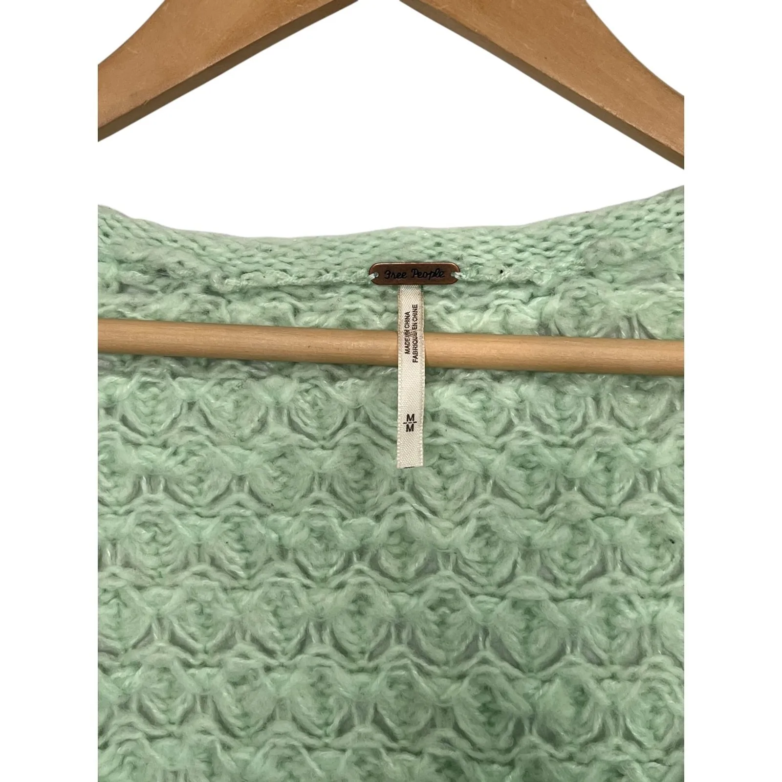 Free People Sweater Womens Medium Green Wool Blend Crashing Waves Knit Boho Cozy - Image 3