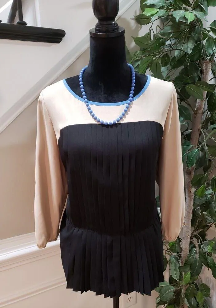 Ann Taylor Women's Beige & Black Polyester Round Neck Long Sleeve Top Blouse XLP - Image 12