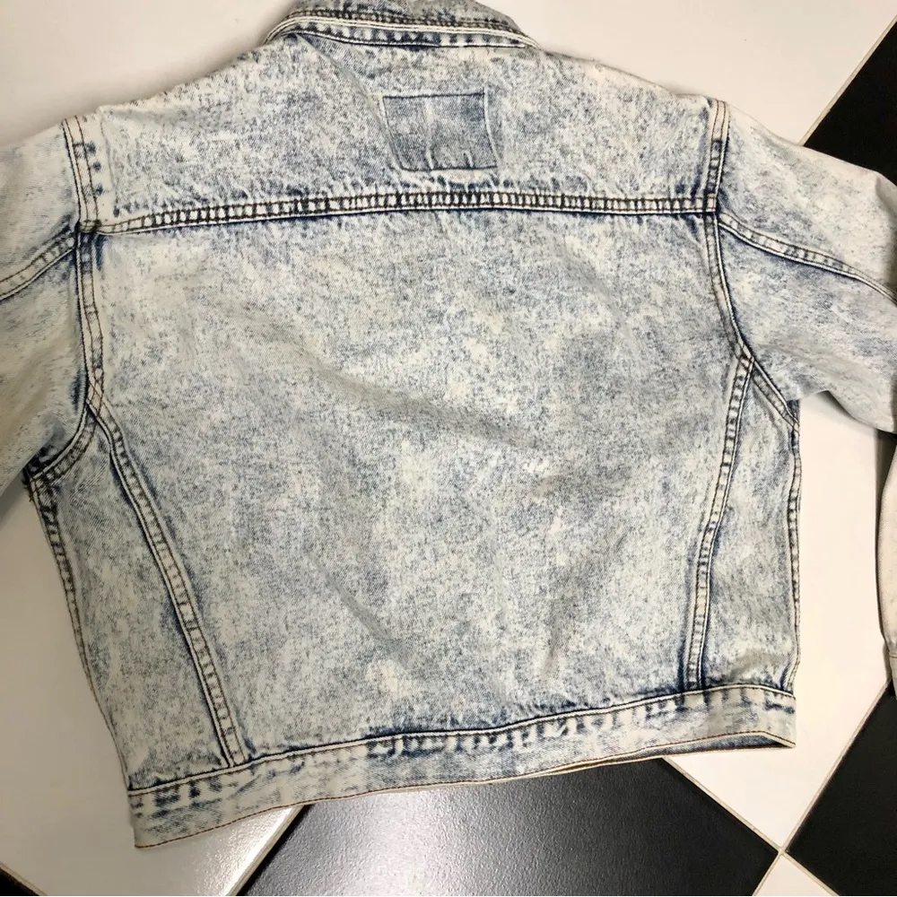Vintage 80s 90s  Acid Wash Light Denim Jean Jacket Stone Wash Cropped L - Image 8